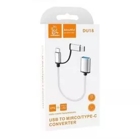 Переходник OTG 2 в 1 Type-C/MicroUSB Denmen (с кабелем)