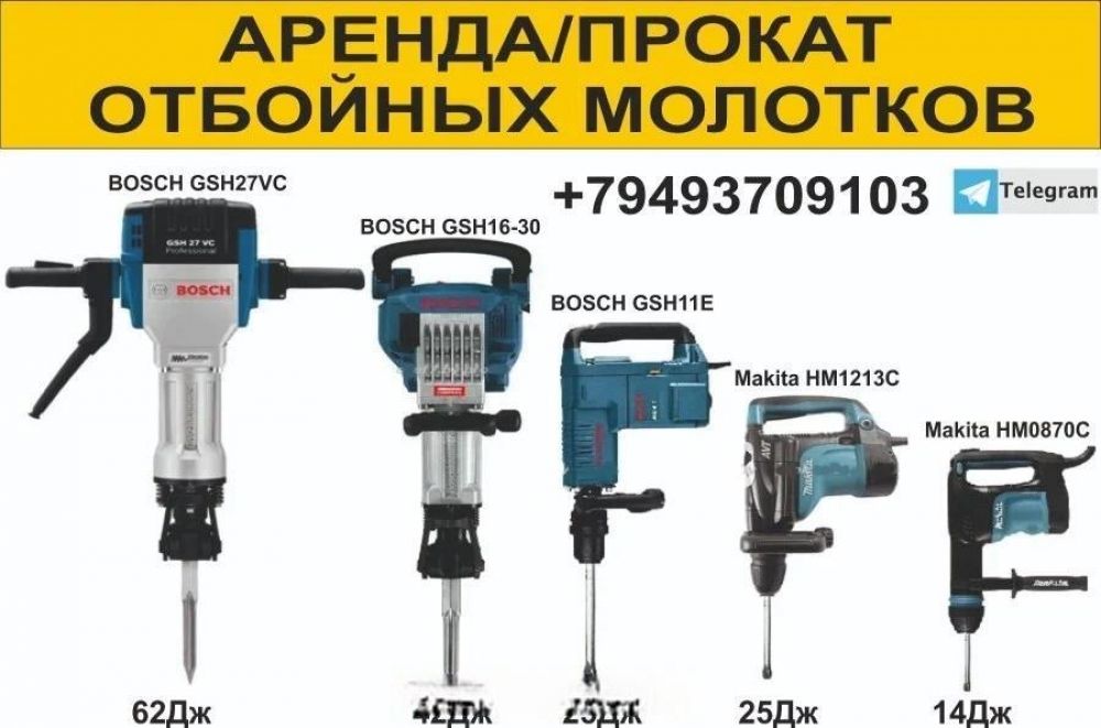 Аренда/Прокат отбойного молотка, бетонолома в Донецке, Макеевке с силой удара от14 до 62Дж,